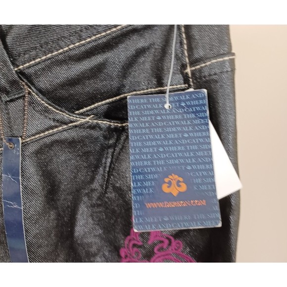Dereon Skinny Pants Jeans Black Shiny Smooth Embroidered Women US 14W NWT - Picture 7 of 9